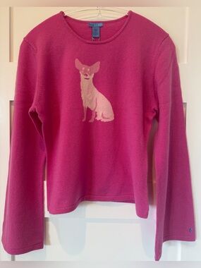 Women’s 100% Cashmere Sweater Large Pink     OllieFiveFive Chihuahua Bell Sleeve